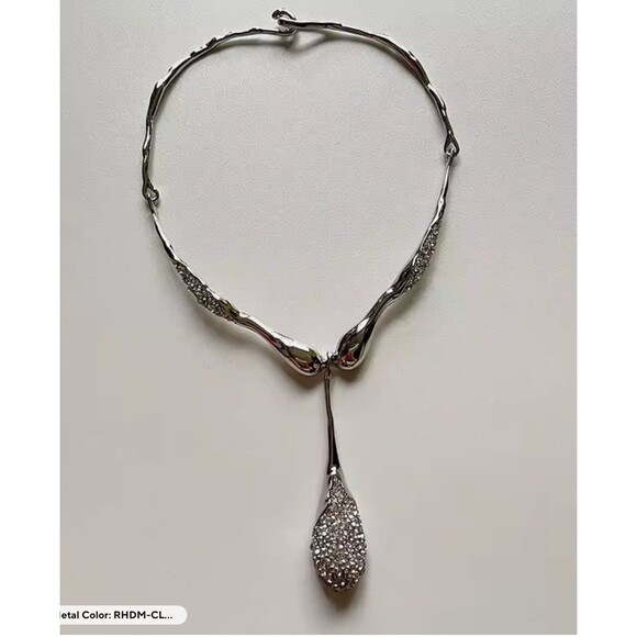 NEW Solanales Crystal Teardrop Collar Necklace Silver Alexis Bittar STYLE N06 - Picture 3 of 4